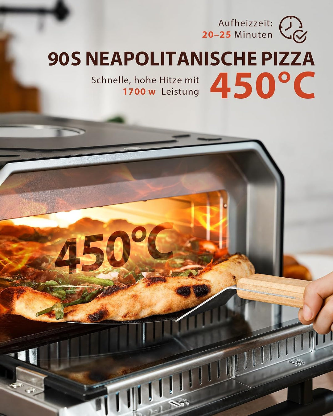 ZACHVO Pizzaofen Elektrisch, bis 450°C für 90-Sekunden-Neapolitanische Pizza, 13 Programme (6 Pizza-