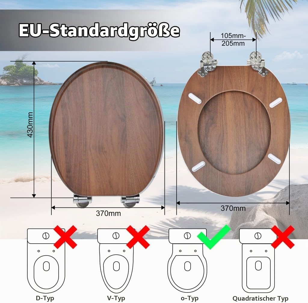 MDF-Toilettensitz mit Soft-Close-Mechanismus, O-förmiger Toilettensitz mit verstellbaren Scharnieren