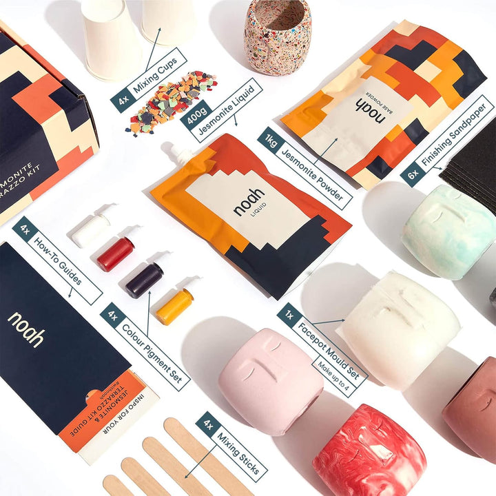 noah Jesmonite & Terrazzo Starterkit - Enthält Silikonformen, Farben, Handschuhe, Schleifpapier, Bec