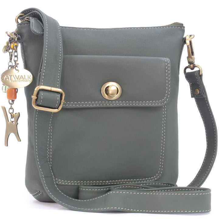 Catwalk Collection Handbags - Leder - Umhängetasche/Schultertasche - LAURA Grün, Grün