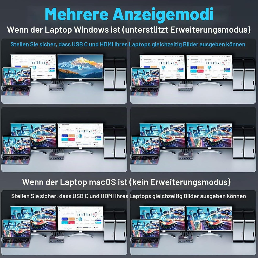 KVM Switch 3 PC 2 Monitore USB C HDMI DP, EDID | KVM Switch 2 Monitor für 1 Laptop und 2 PC, 73W PD,