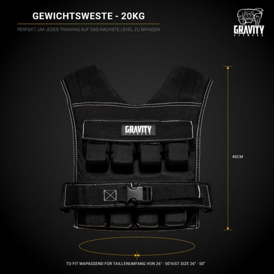 Gravity Fitness Weighted Vest - 15kg - 20kg - Fully Adjustable. Calisthenics, Crossfit, Strength Tra