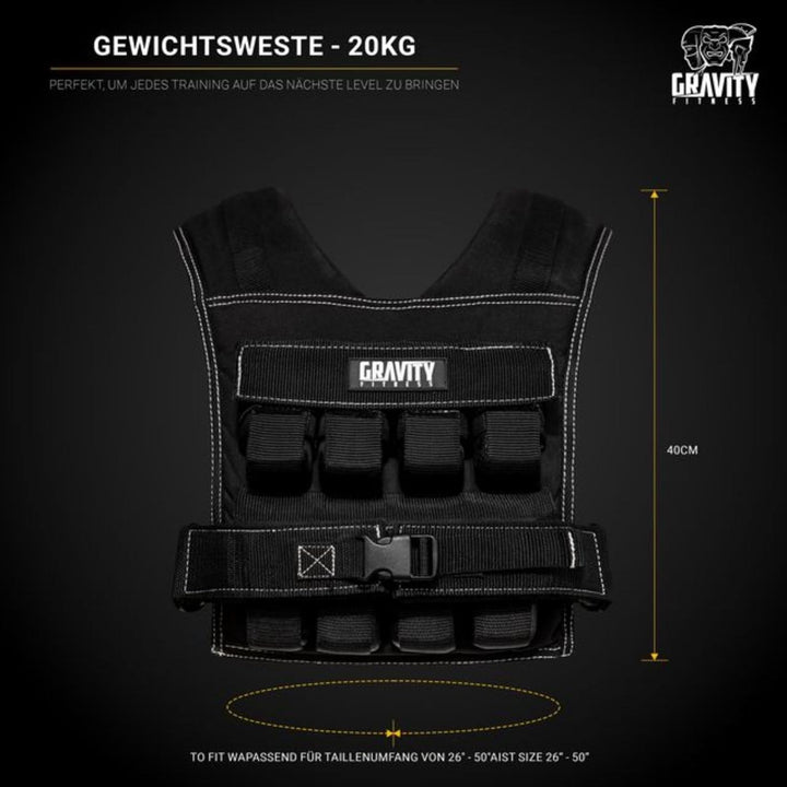 Gravity Fitness Weighted Vest - 15kg - 20kg - Fully Adjustable. Calisthenics, Crossfit, Strength Tra