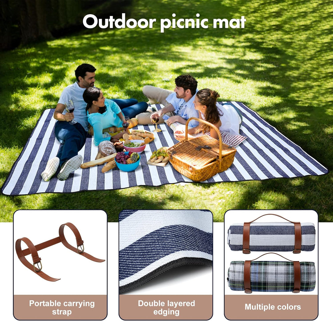 TRIXES XL gestreifte Picknickdecke mit Tragegriff – wasserdichte und sandfeste Decken – perfekt für
