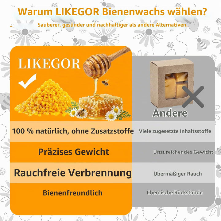 LIKEGOR Hochwertiges Bienenwachs, 1kg Natürliches Bienenwachs, Ideal für Naturkosmetik, Bienenwachst
