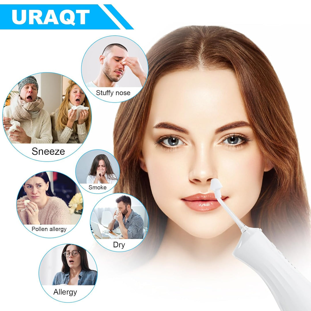 URAQT Elektrisch Nasendusche, Elektrischer Neti Pot für Erwachsene und Kinder, mit 4 Ersatzköpfe und