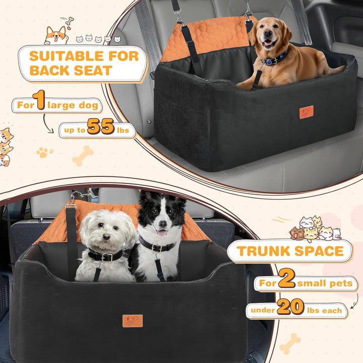 Hunde Autositz für Mittlere/Grosse, Abnehmbarer und Waschbarer Sitzerhöher Hundebett Auto, Inklusive