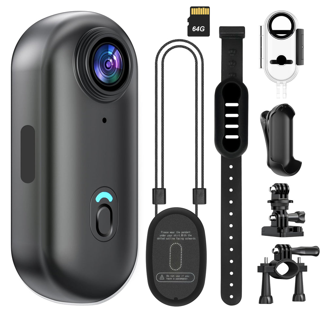 4K Mini Action Kamera mit 64 GB Karte, Wasserdicht, Daumengrosse Freisprech-Aufnahme-Körperkamera, T
