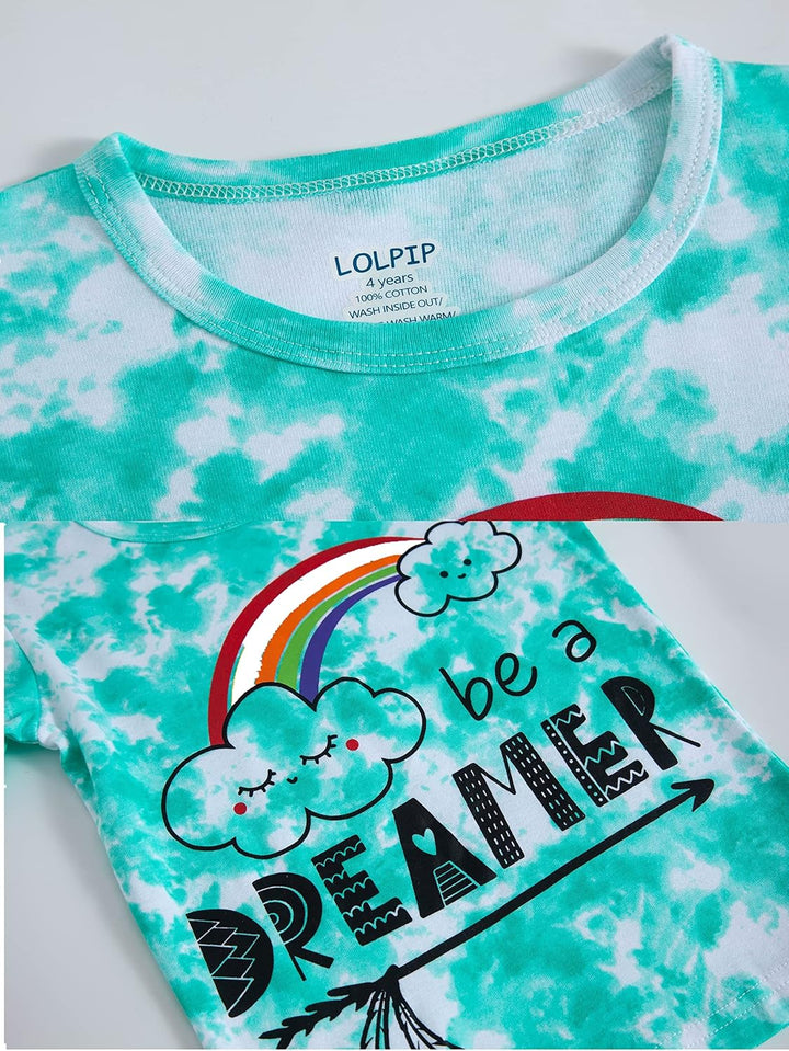 LOLPIP Mädchen Pyjamas 100% Baumwolle Schlafanzug für Kinder Schlafkleidung Langarm 4 Stück Set 1-12
