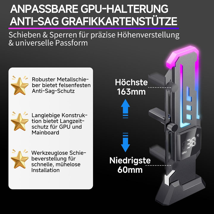 X7-Pro Grafikkarten-Halterung mit CPU/GPU-Display, ARGB, Schwarz
