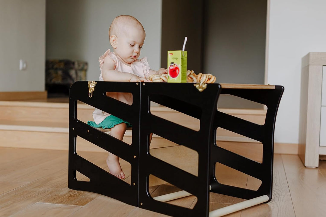 Weco Kinder-Lernturm 3 in 1 Streifendesign mit Rutsche Schreibtisch Rutsche Montessori Möbel Küchenh
