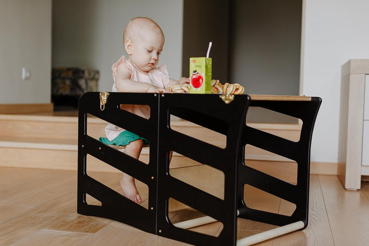 Weco Kinder-Lernturm 3 in 1 Streifendesign mit Rutsche Schreibtisch Rutsche Montessori Möbel Küchenh