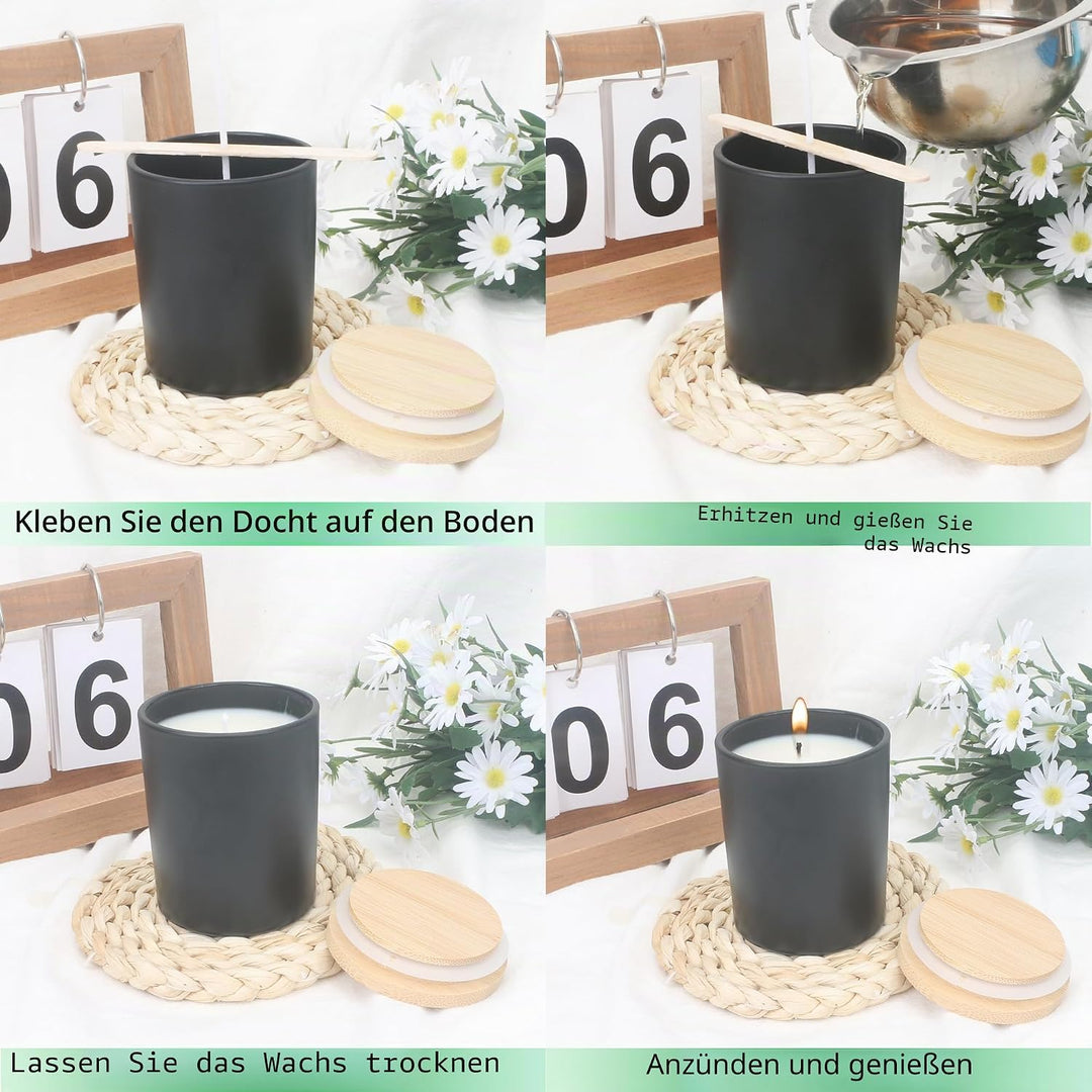 MILIVIXAY 12 Stück 200 ml mattschwarze dicke Glas-Kerzengläser mit Deckel – leere Kerzengläser für d