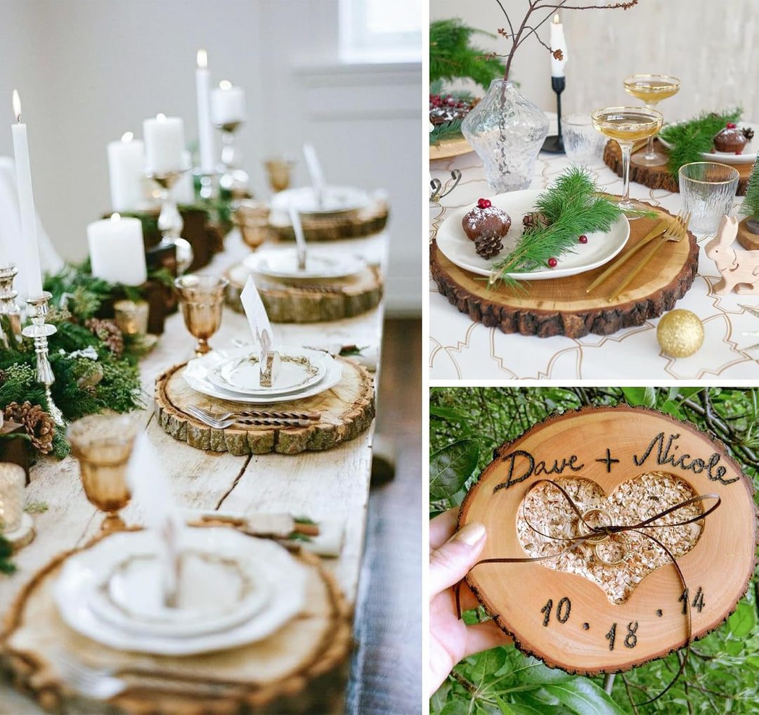 Holzscheiben 10er Set 14-15 cm Runde Baumscheiben ohne Loch für DIY Basteln, Hochzeit und Weihnachts
