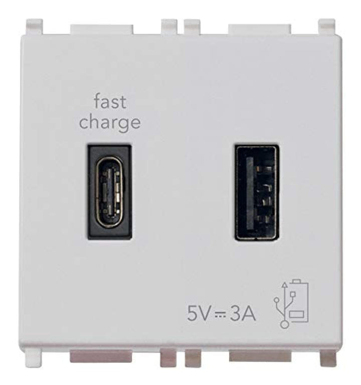 Vimar 14295.AC.SL Plana USB-Steckdose 5 V 3 A, 1 USB-Ausgang Typ A und 1 Typ C, insgesamt 3 A zum Au