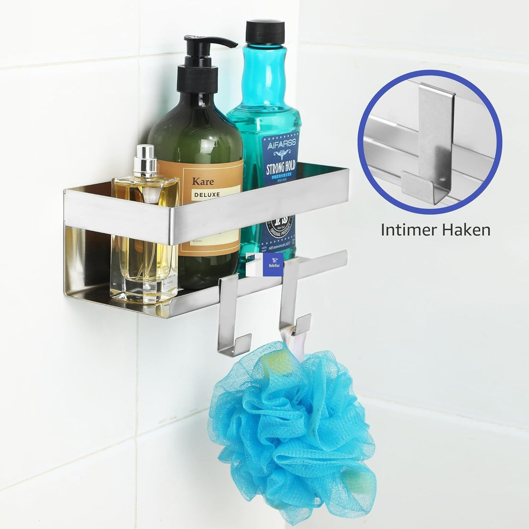 Duschablage Ohne Bohren mit 4-Haken,Duschregal aus Edelstahl SUS304 Duschregal Wandmontage Badregal,