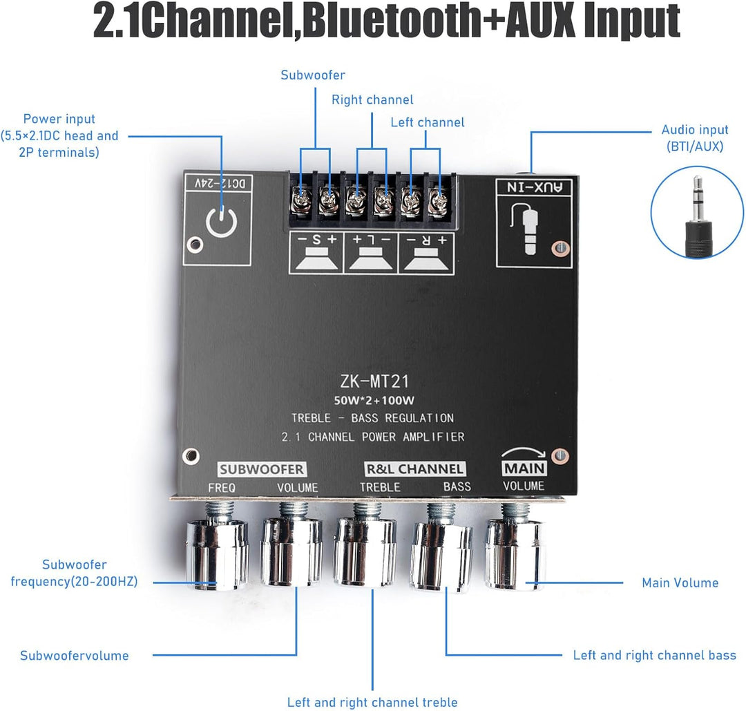 HiFi Audio Verstärker: 2x50W + 100W 2.1-Kanal-Subwoofer Verstärker-Platine-mit-bluetooth Höhen und B