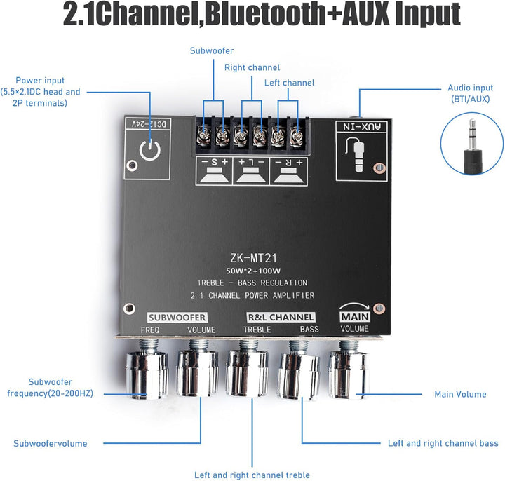 HiFi Audio Verstärker: 2x50W + 100W 2.1-Kanal-Subwoofer Verstärker-Platine-mit-bluetooth Höhen und B