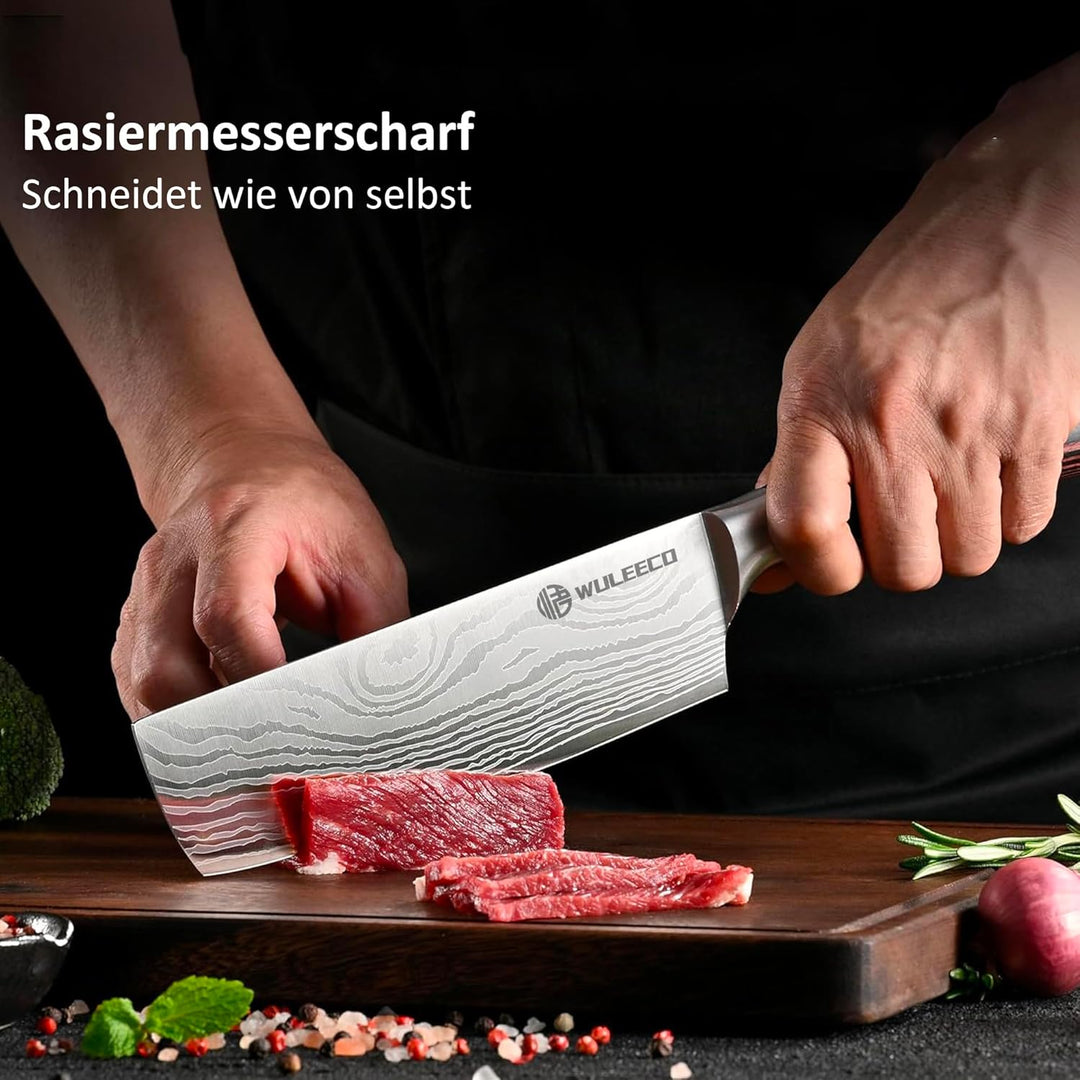 WULECCO Messerset 3-teilig, Professionelles Küchenmesser set, Messer set mit Hochwertiger Hochkohlen