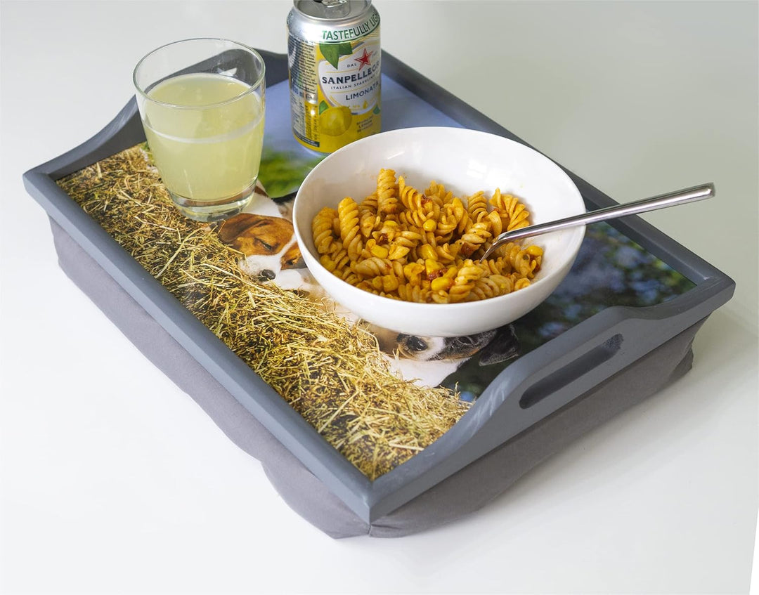 Knietablett aus Holz mit Griffen und Kissen, liebenswertes Welpen-Design, Griffe an der Seite Sorgen