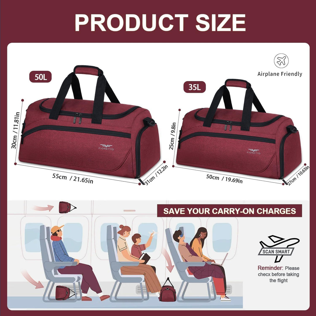 FIORETTO 50L Sporttasche & Reisetasche für Damen und Herren, mit Schuhfach & Nassfach, Wasserdicht T