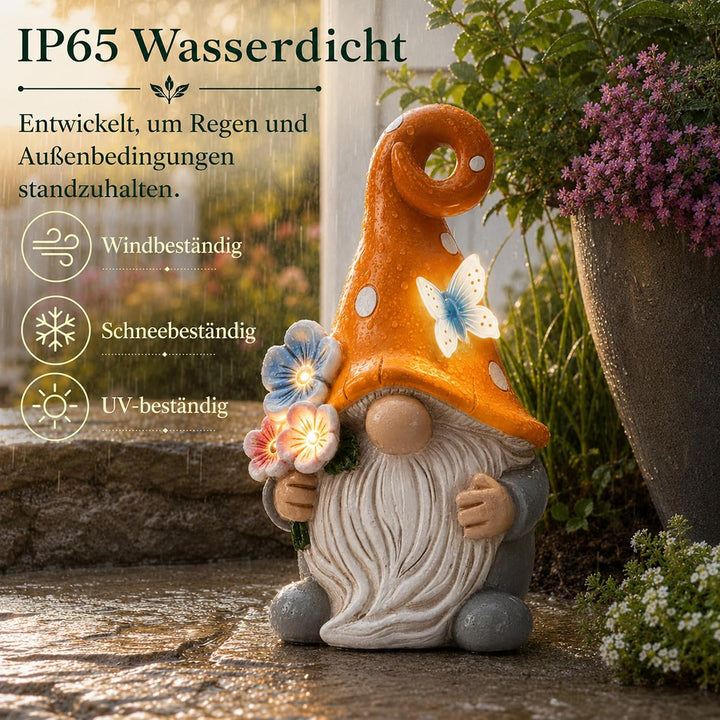 Yeomoo Solar Gartenzwerge mit Schmetterling &amp; Blumen Lichterkette für Aussen Zwerge Blume, Zwerge Bl
