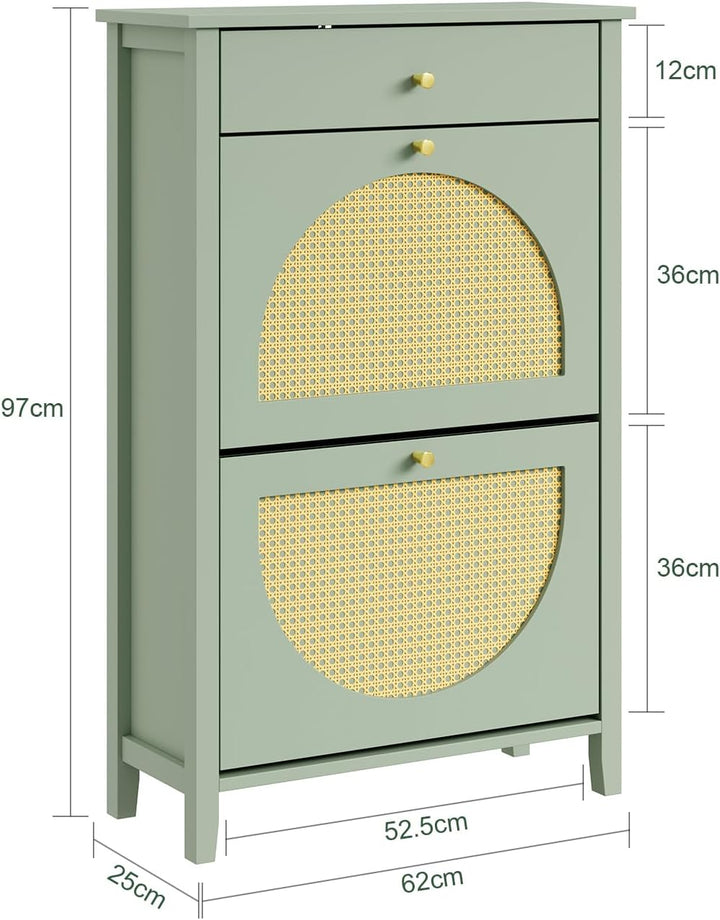 SoBuy Schuhschrank Schmal - 2 Türen 1 Schublade 62x25x97cm Flur | Schuhkipper Aus MDF Mit Rattan-Tür