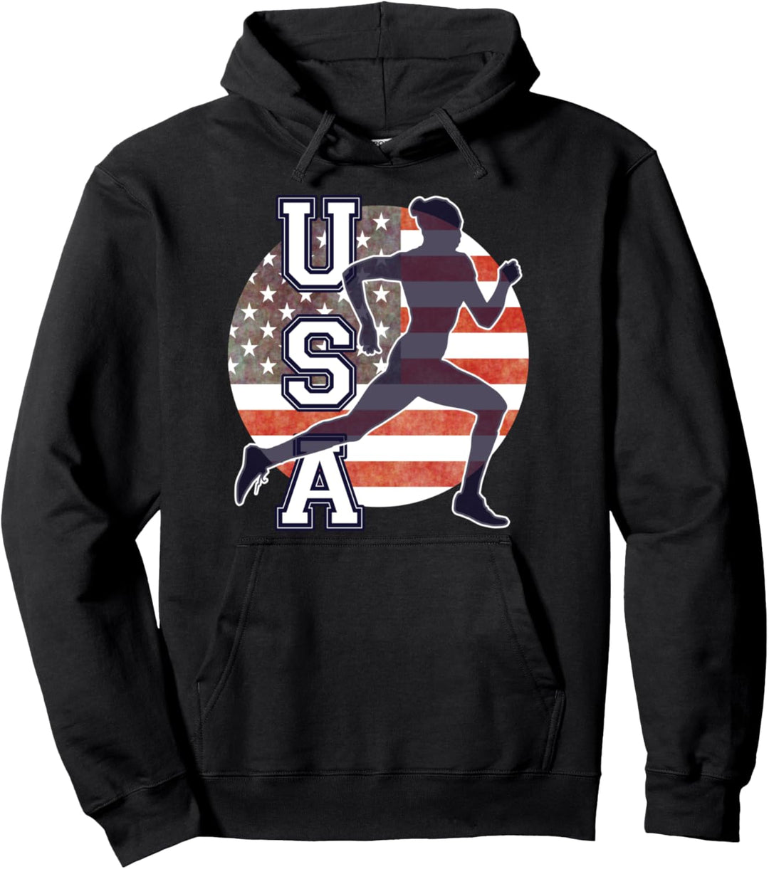 USA Women Running Track & Field Team American Flag Runner Pullover Hoodie