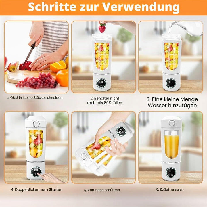 700 ml Tragbarer Mixer, Wiederaufladbarer Kleiner Entsafter, Smoothie Maker mit 12 Rostfreien Klinge