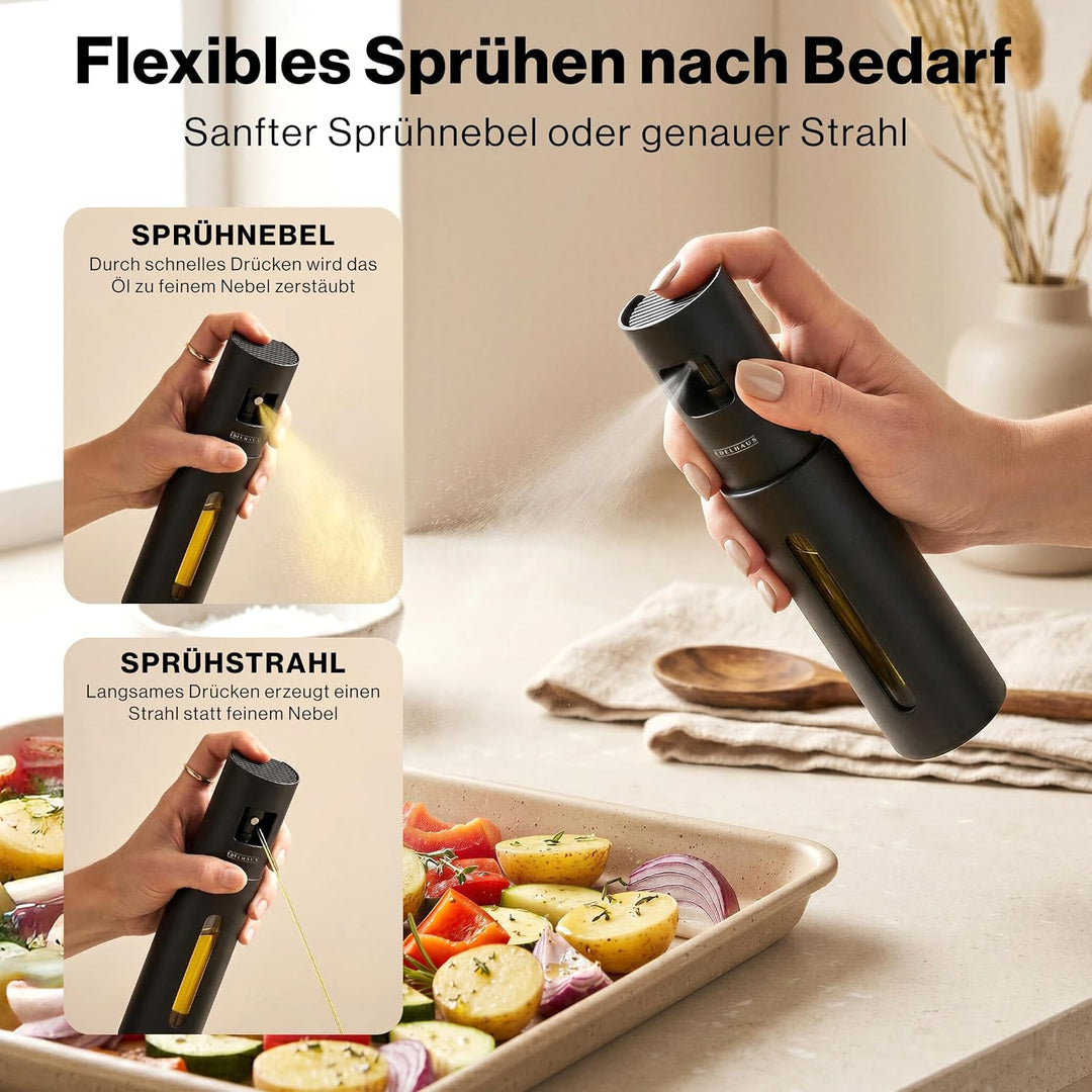 EDELHAUS Edelstahl Ölsprüher - Hochwertige Öl-Sprühflasche aus Edelstahl & Glas, für gesundes Kochen