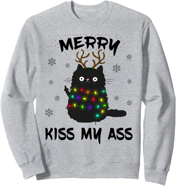 Merry Kiss My Ass Christmas Sweater Katze Weihnachtspulli Sweatshirt