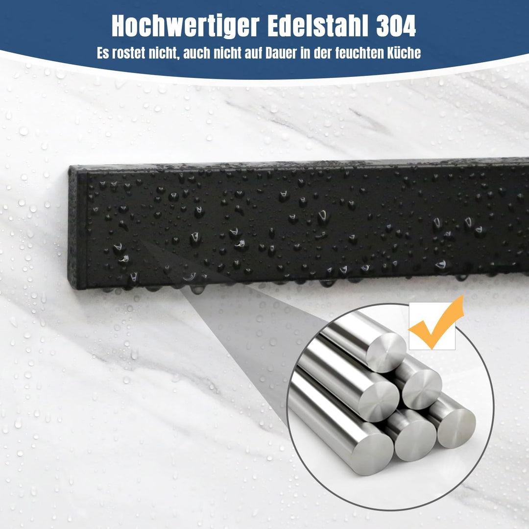 Magnetleiste Messer für die Wand, mit 4 Haken, 59cm schwarzer Messerhalter magnetisch ohne Bohren, e