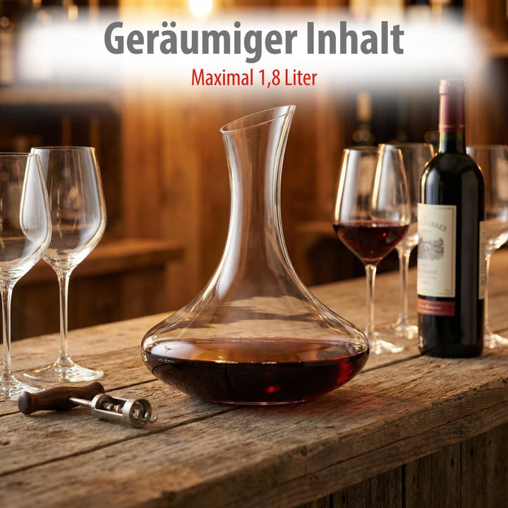 Alpina Premium Dekanter aus Glas – Wein Karaffe 1,78 L im schwungvollen Design | 20 x 24cm mit anges
