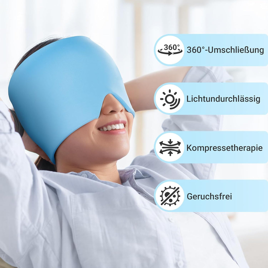 Comfytemp Gel Kühlmütze Migräne Maske, Dehnbare Kühlpads Headache Relief Hat, Kaltkompressionstherap