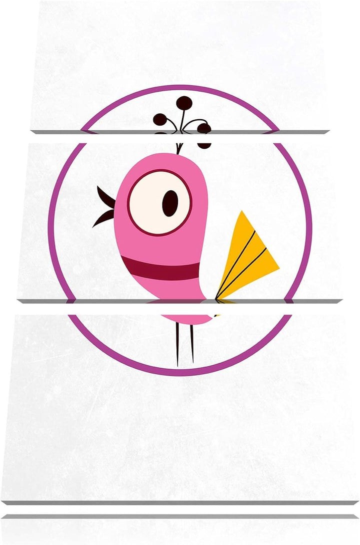 Pixxprint Lustiger Vogel in Kreis als Leinwandbild/Grösse: 3 Teilig (120x80) cm/Wandbild/Kunstdruck/