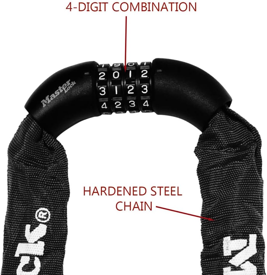 MASTER LOCK Fahrradschloss Stahlkettenglied [mit Zahlen] [90 cm Kette] 8392EURDPRO - Ideal für Fahrr