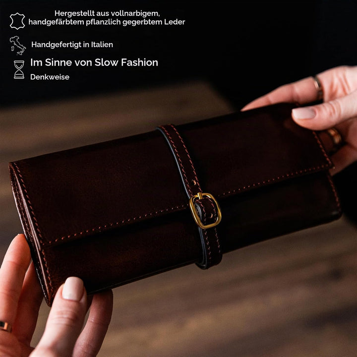 Time Resistance Braun Leder Schmuck Organizer – 100% Leder Schmuckrolle für Reisen Hergestellt in It