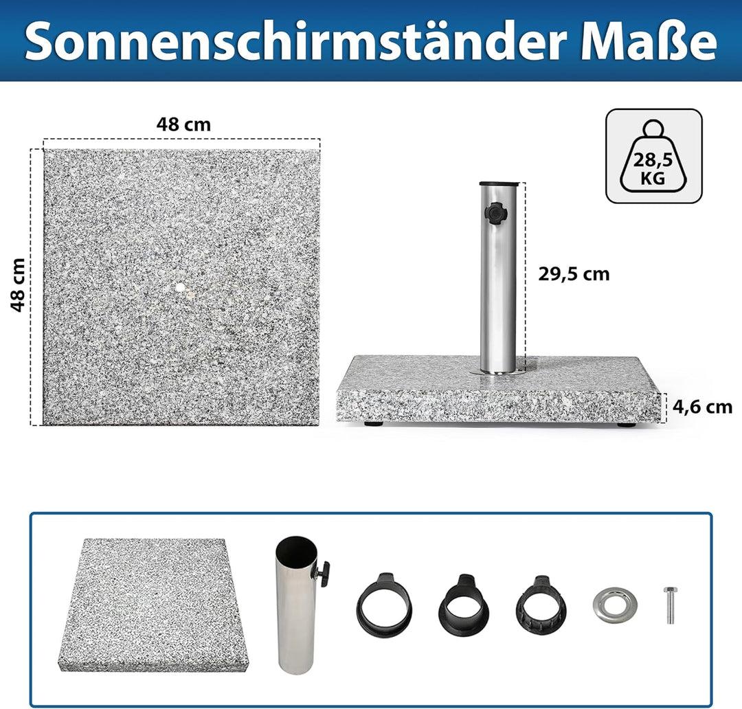 paramondo Sonnenschirmständer Schirmständer aus Granit, Quadratisch, 48 x 48 cm, mit Adapterhülsen,