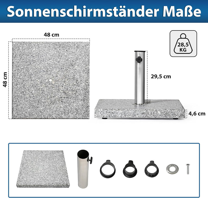 paramondo Sonnenschirmständer Schirmständer aus Granit, Quadratisch, 48 x 48 cm, mit Adapterhülsen,