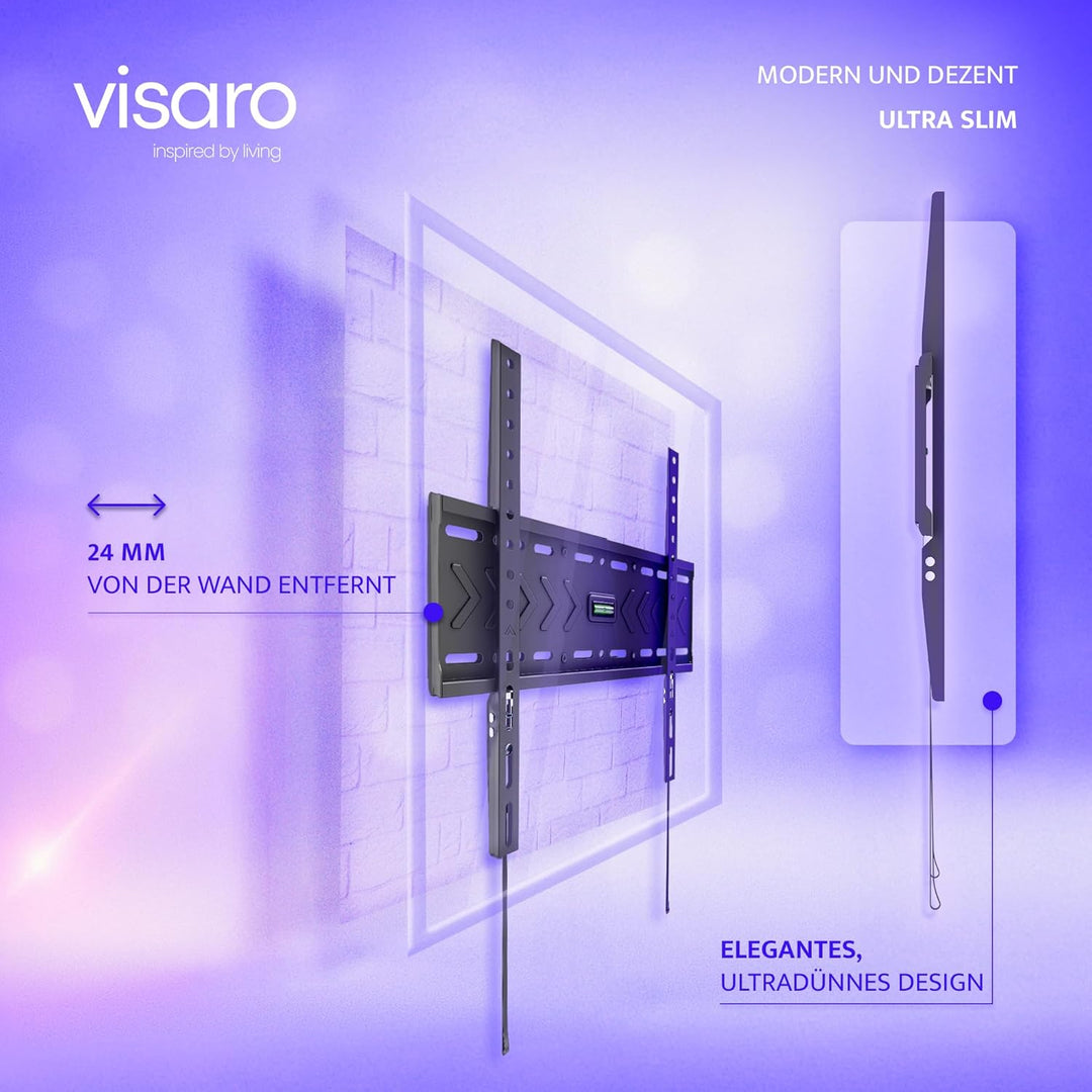 Visaro WMF75 TV Wandhalterung, Feste Halterung für 43-75 Zoll, Flach & Universal LED/LCD/OLED Fernse