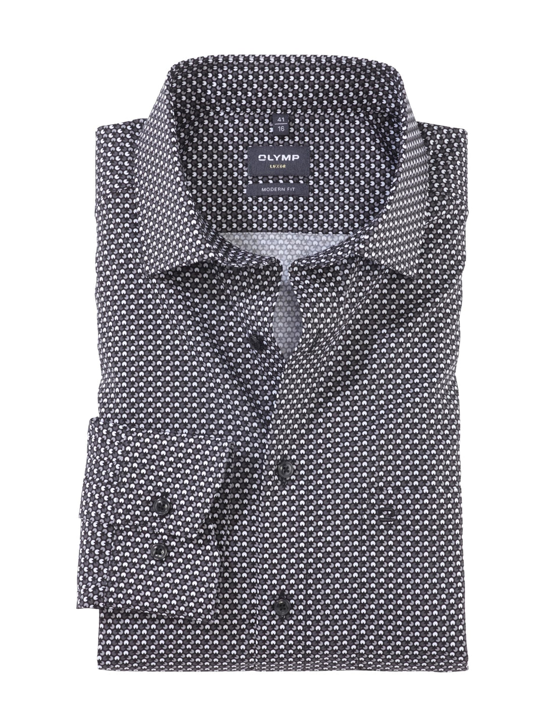OLYMP Herren Businesshemd Langarm Luxor,Rotationsdruck,modern fit,Global Kent 40 Schwarz 68, 40 Schw