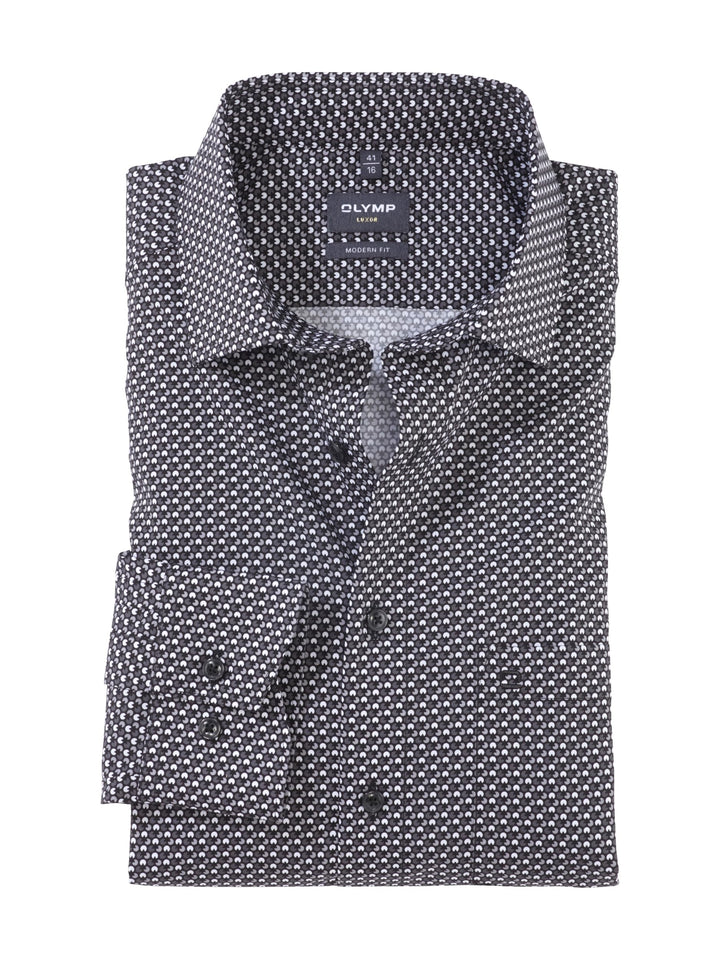 OLYMP Herren Businesshemd Langarm Luxor,Rotationsdruck,modern fit,Global Kent 40 Schwarz 68, 40 Schw
