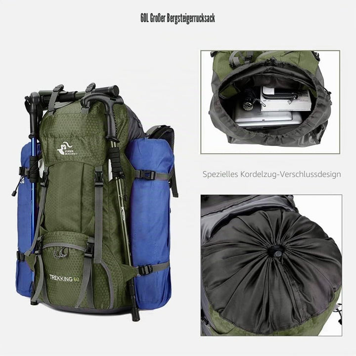 Bseash 60L Wasserdichter leichter Wanderrucksack mit Regenschutz, Outdoor Sport Tagesrucksack Multif