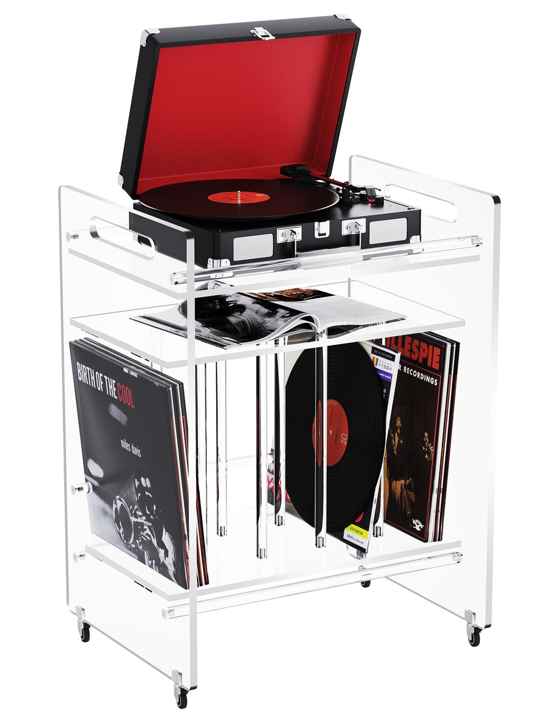 Acryl Beistelltisch, Plattenspielerständer, Schallplattentisch, Vinyl-Magazin-Aufbewahrungsregal mit