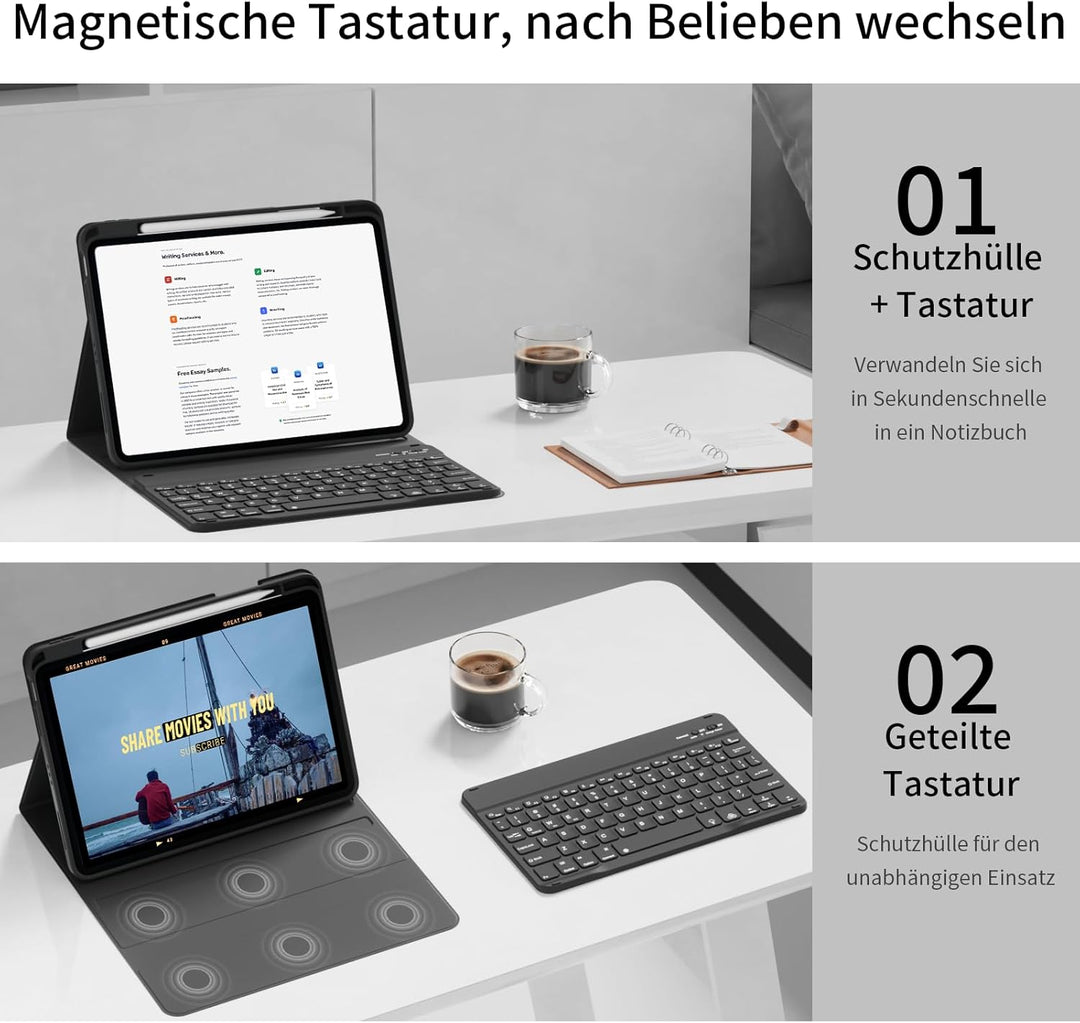 Tastatur Hülle für iPad A16 11. / 10. Generation (2025/2022, 11/10,9 Zoll), 7-farbige Hintergrundbel