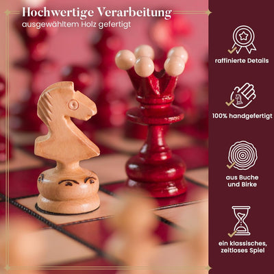 Schachbrett Holz Hochwertig | Master of Chess Schachspiel Holz Rote | Chess Set 35cm | Handgefertigt