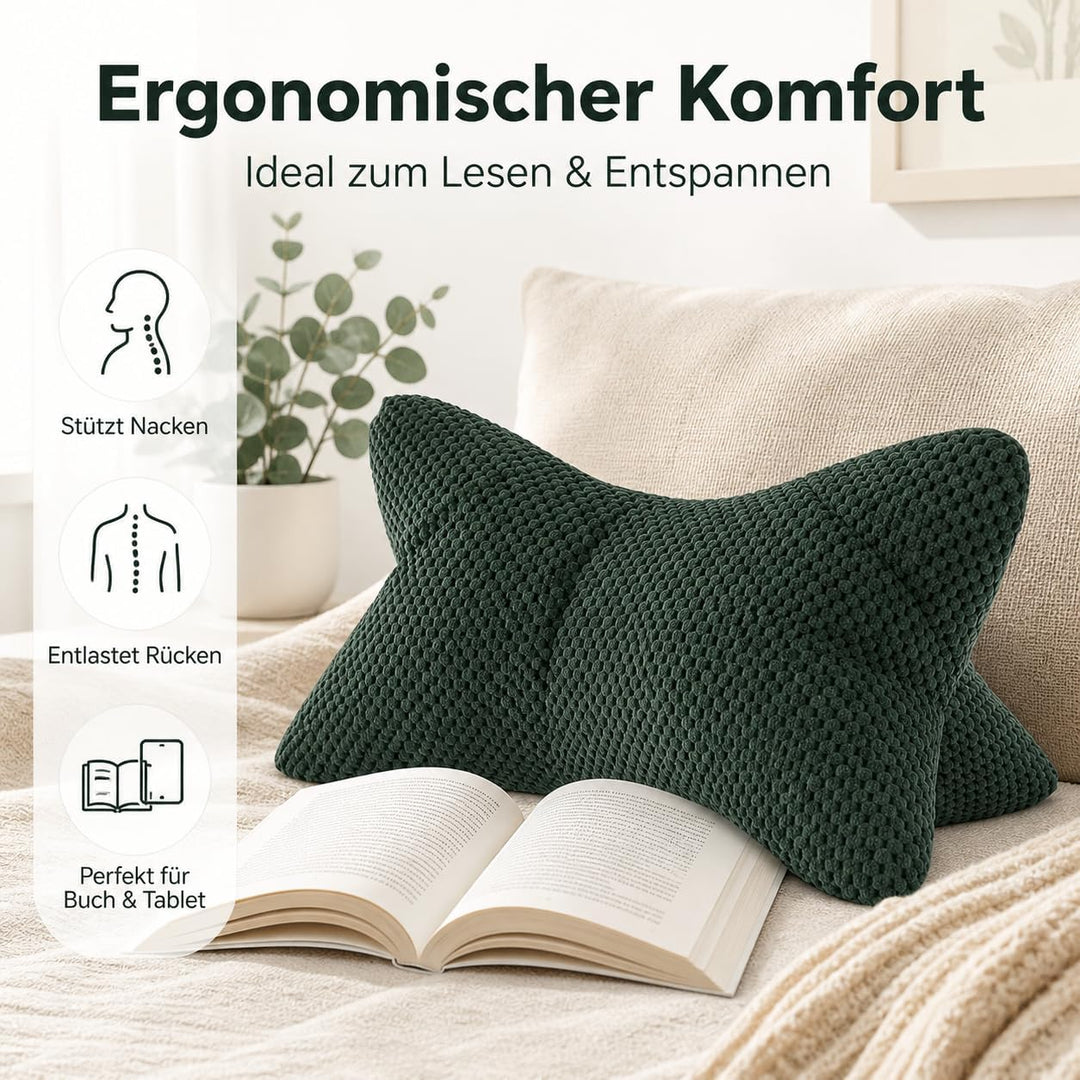 ReWu Leseknochen Grün 41,6 x 25 x 16 cm, ergonomisches Stützkissen mit weicher Struktur, formstabile