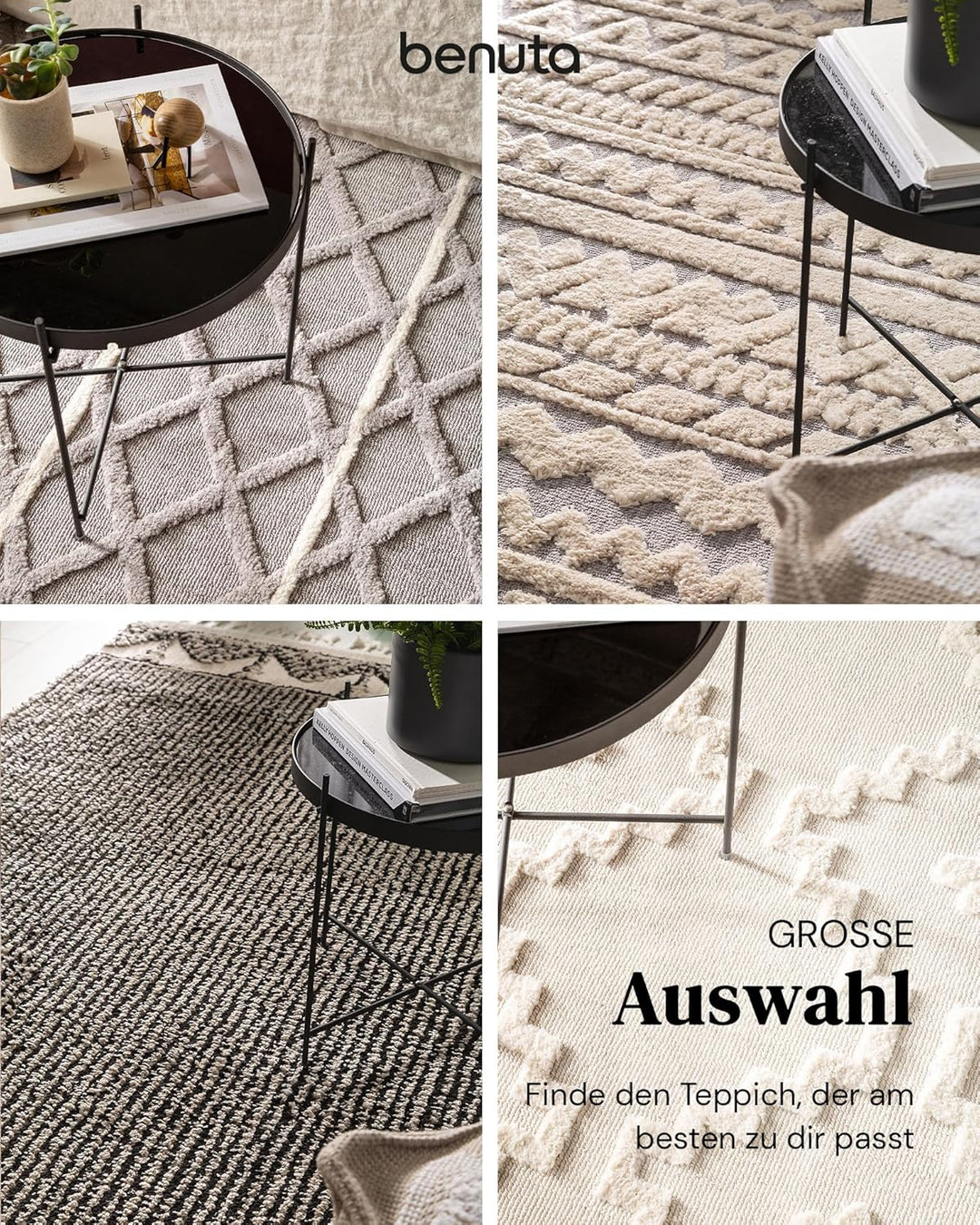 benuta TRENDS Kurzflor Teppich OYO Cream/Grau 200x290 cm - Moderner Teppich für Wohnzimmer 200 cm x