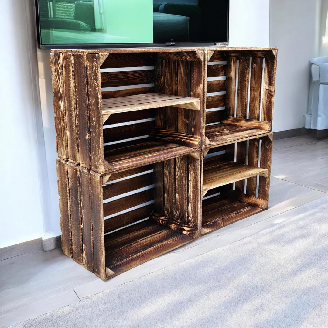 Teramico Alte geflammte Obstkisten / Holzkisten mit Zwischenboden LANG verarbeitet - Ideal für den M