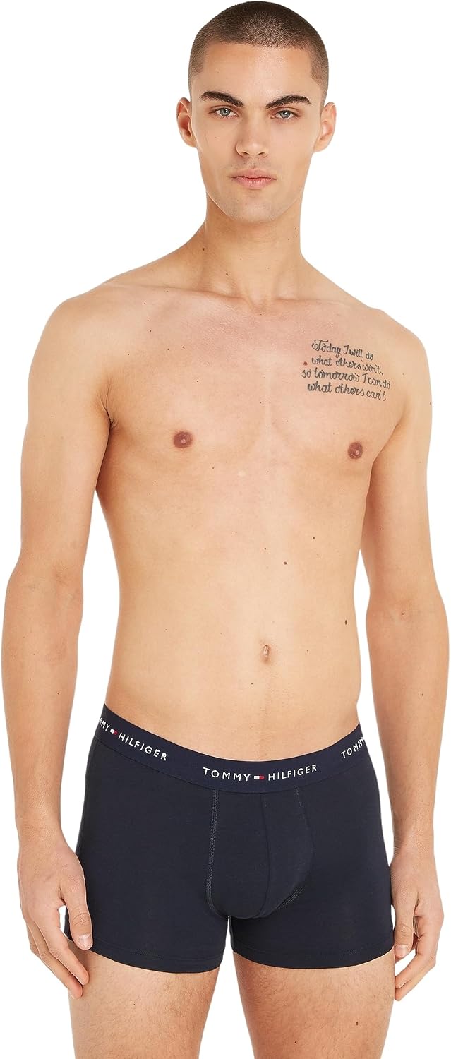 Tommy Hilfiger Herren 3er Pack Boxershorts Trunks Unterwäsche S Blue (Rouge/Nouveau Green/Desert Sky